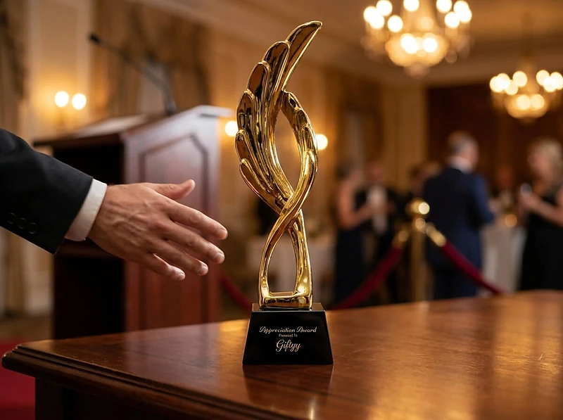 Award Trophy Feather Shape Full Gold with Black Base