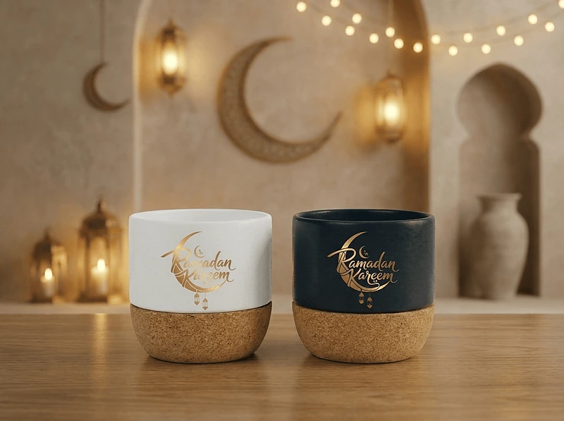 كوب شاي خزفي بقاعدة من الفلين