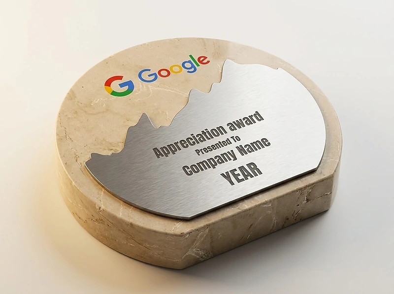 White Stone Plaque Award With Metal Plate