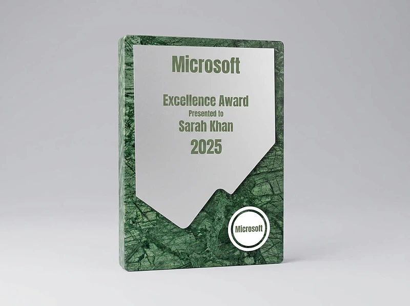 Green Stone Plaque Award with Metal Plate
