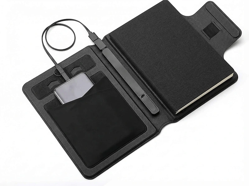 A5 Notebook Organizer with Power Bank, USB & MagSafe Charging