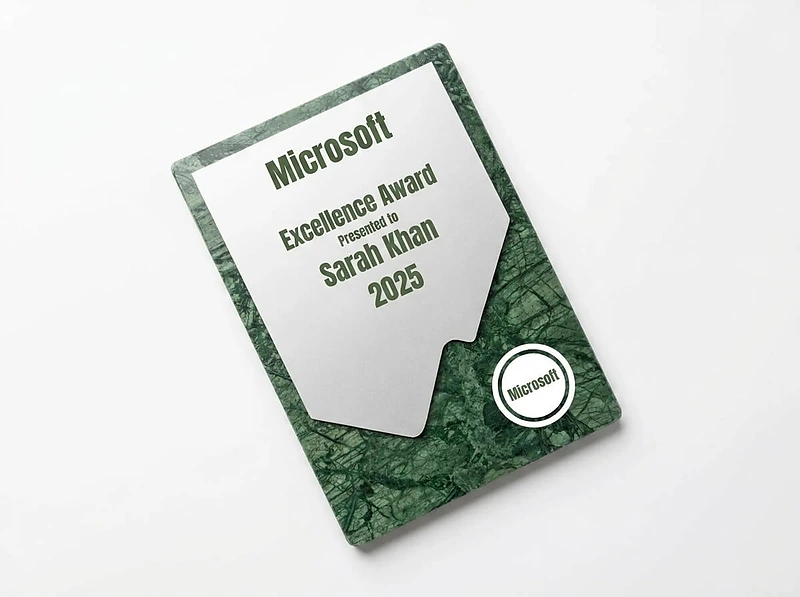 Green Stone Plaque Award with Metal Plate