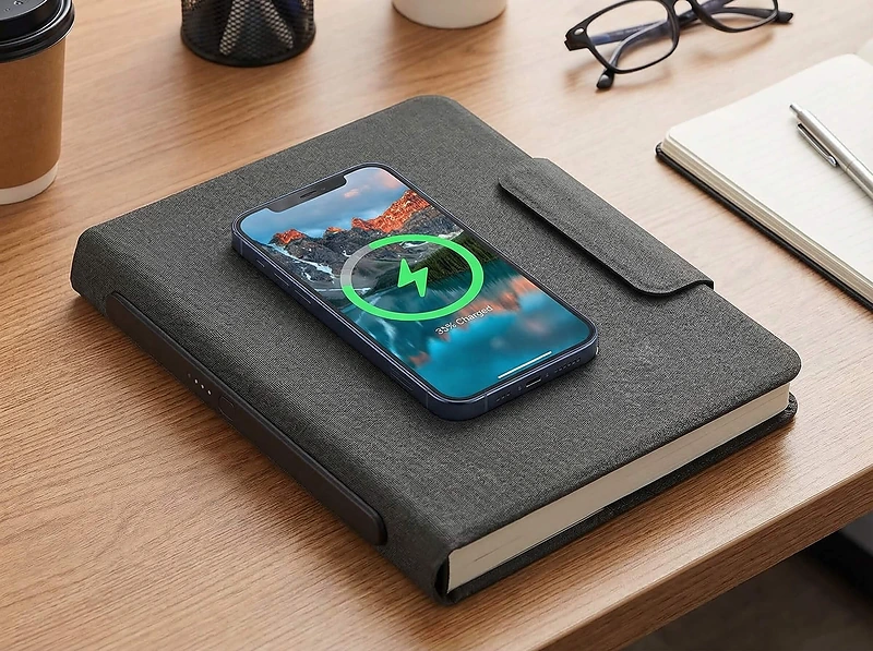 A5 Notebook Organizer with Power Bank, USB & MagSafe Charging