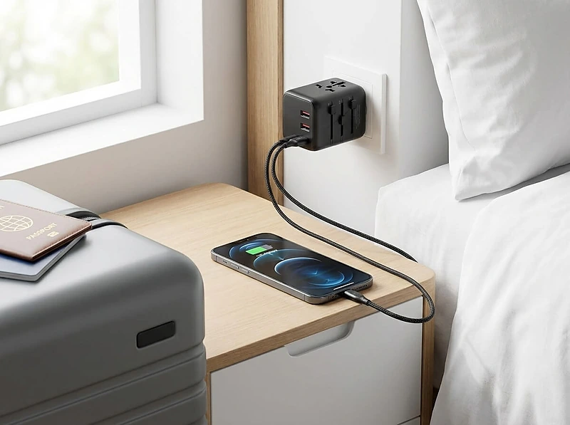 محول طاقة مزود بتقنية الشحن السريع بقدرة 20 واط (منفذي USB ومنفذ Type-C واحد)