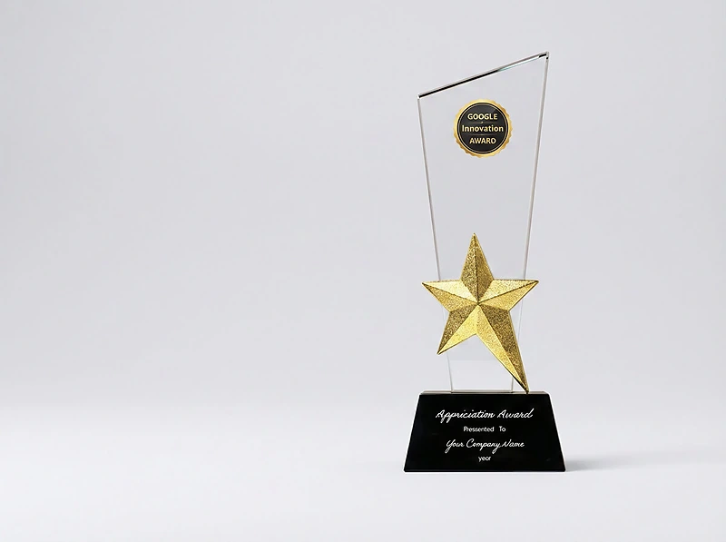 Crystal Trophy with Gold Star Premium Award