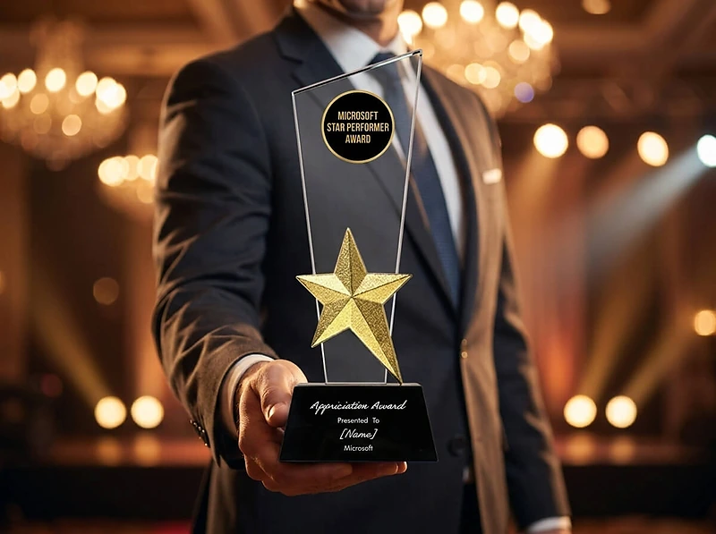 Crystal Trophy with Gold Star Premium Award