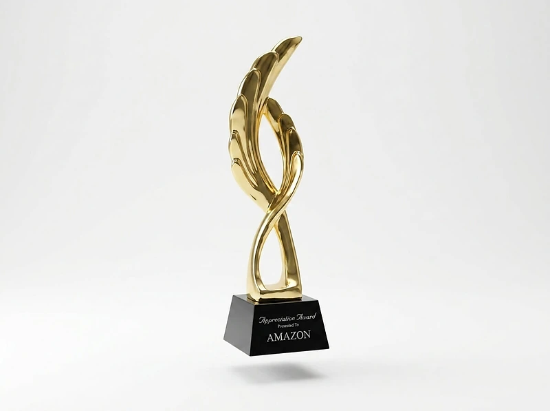 Award Trophy Feather Shape Full Gold with Black Base