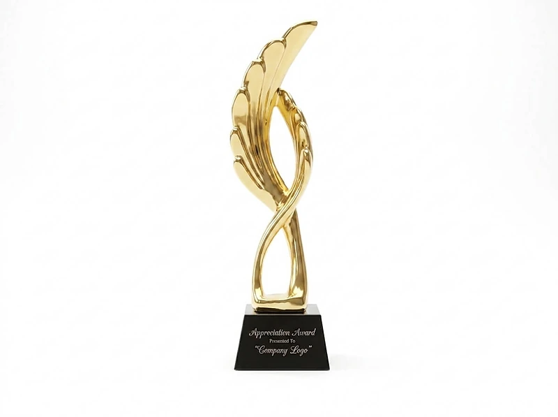 Award Trophy Feather Shape Full Gold with Black Base