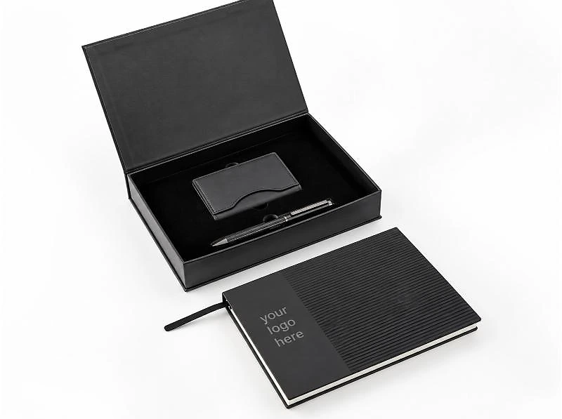 4-Piece Notebook Gift Set with PU Binder, Metal Pen & Card Holder in UAE