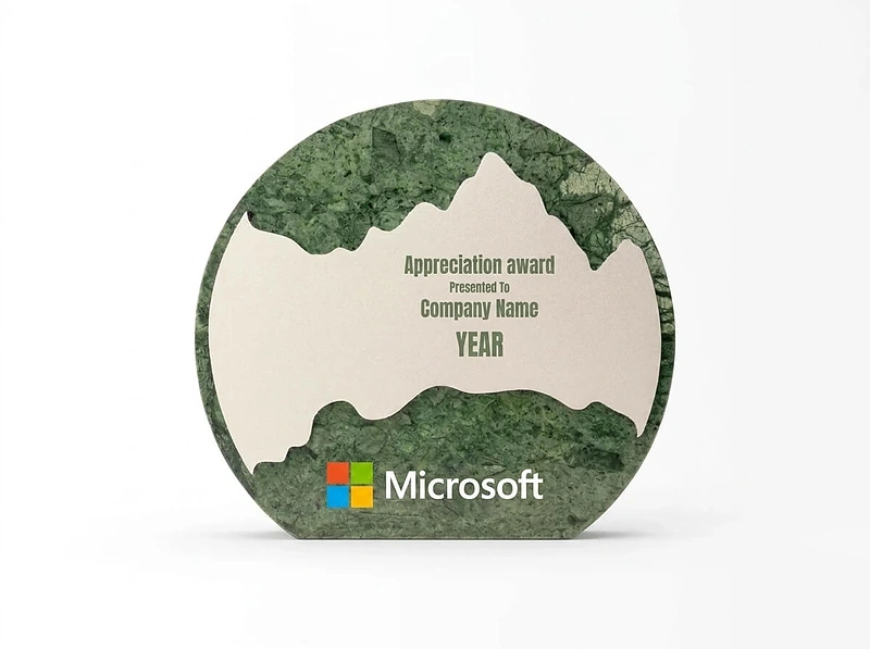 Green Stone Round Plaque Award With Metal Plate