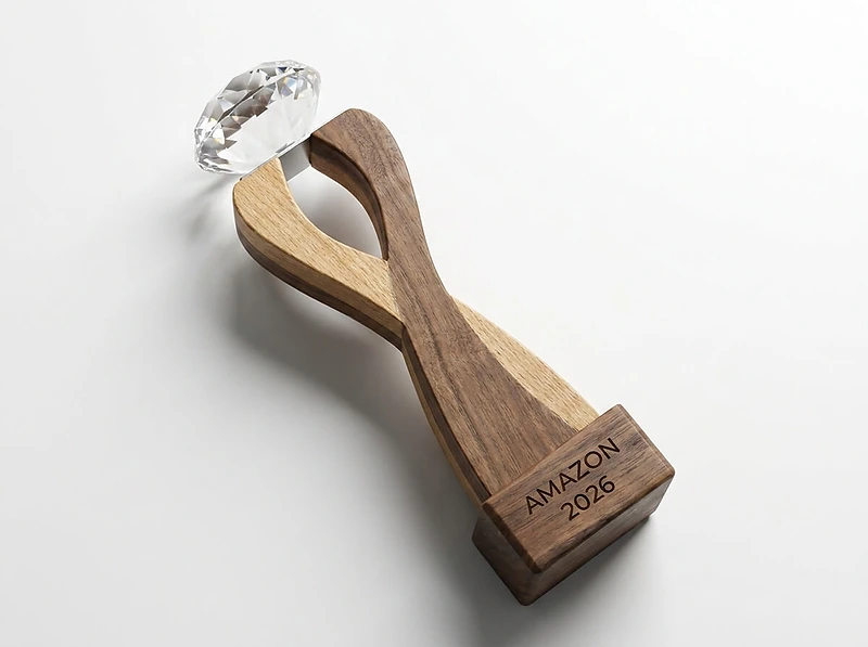 Wooden Trophy with Diamond Shape Crystal on Top