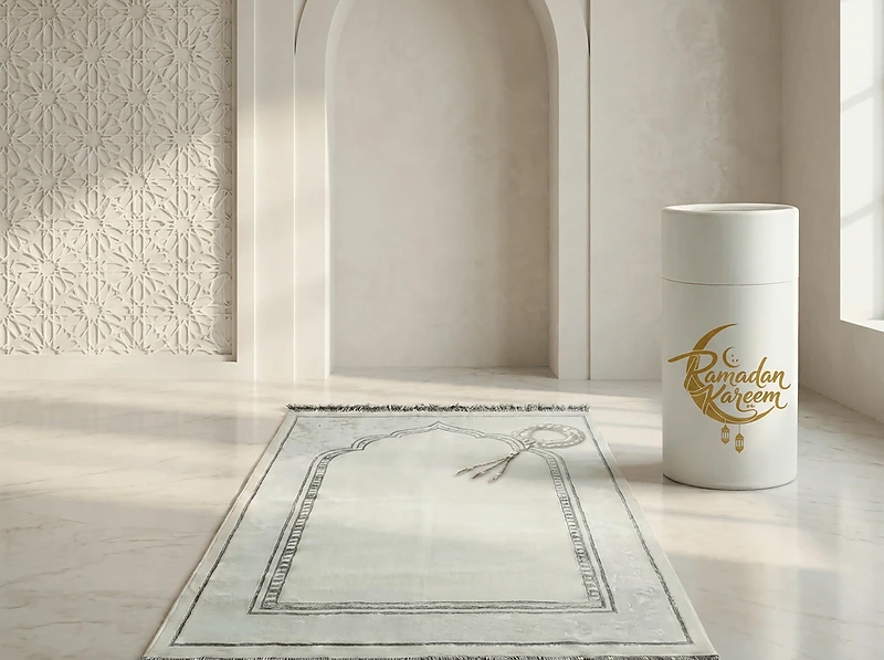Prayer Mat with Tasbih in Tubular Box White