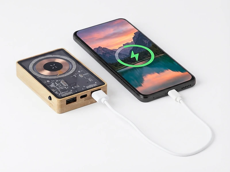 Magnetic Fast Wireless Powerbank 15W in Bamboo Casing In UAE