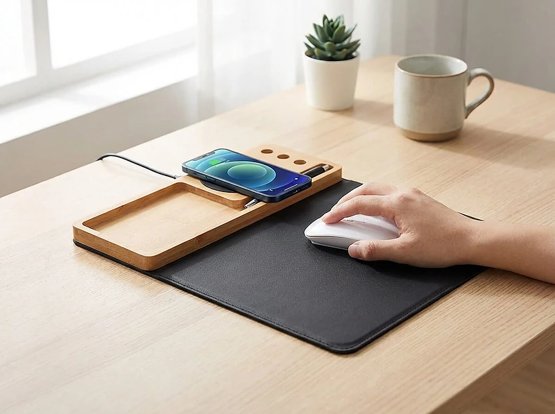 RCS PU Mousepad with Bamboo Wireless Charger