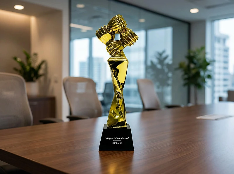 Award Trophy Hand Holding full gold with black base