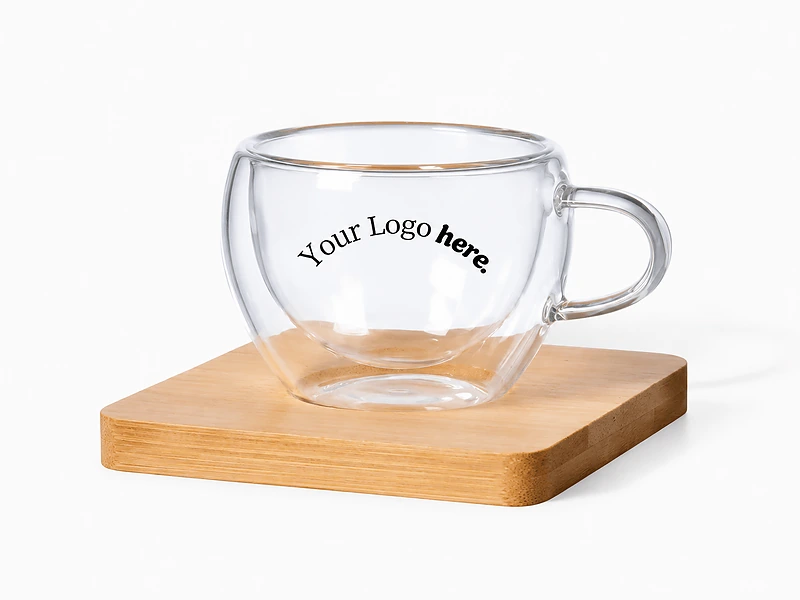Set of 2 Expresso Cup with Bamboo Coaster