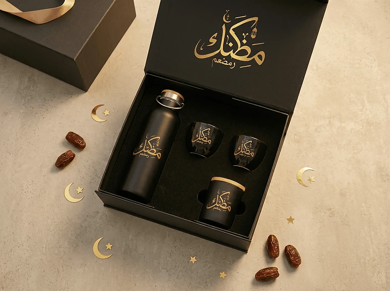 Ramadan Travel Bottle, Coffee Cup & Candle Giftset