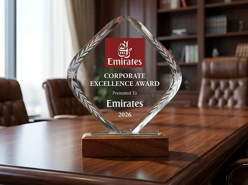 Crystal Trophy With Wooden Base