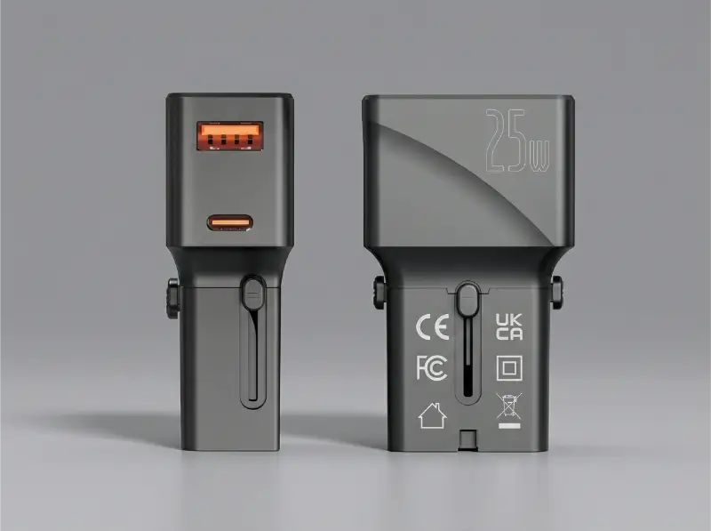 25W Mini Travel Charger With Dual USB-C & USB-A Ports