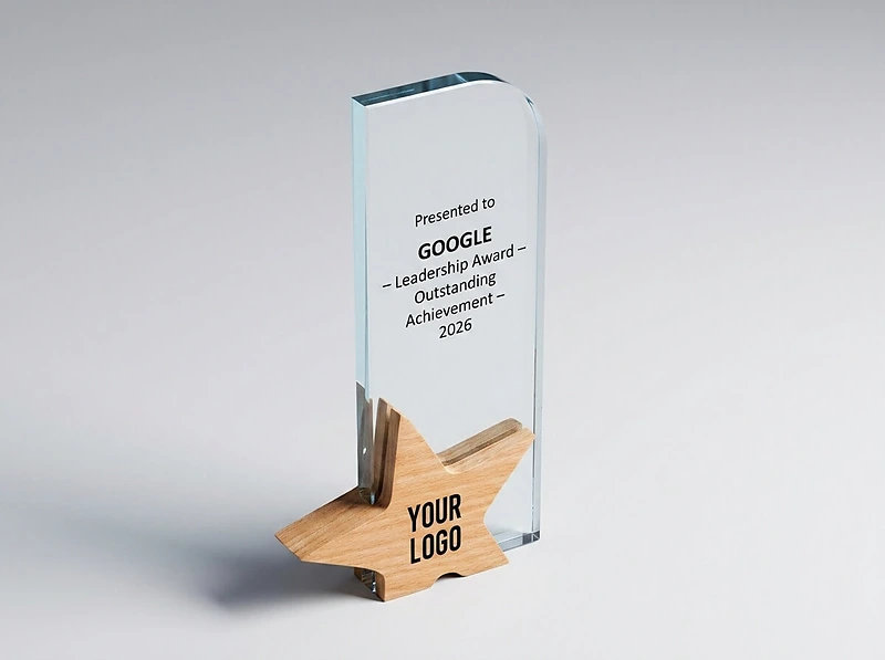 Crystal Award With Wooden Star Base