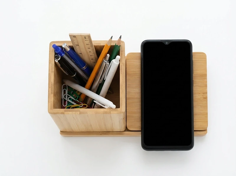Bamboo Pen Holder with 10W Wireless Charger