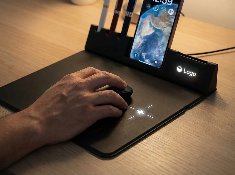 Mouse Pad with Wireless Charging & Light-Up Logo