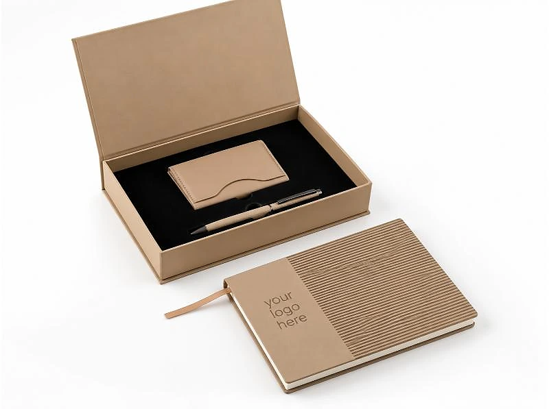 4-Piece Notebook Gift Set with PU Binder, Metal Pen & Card Holder in UAE