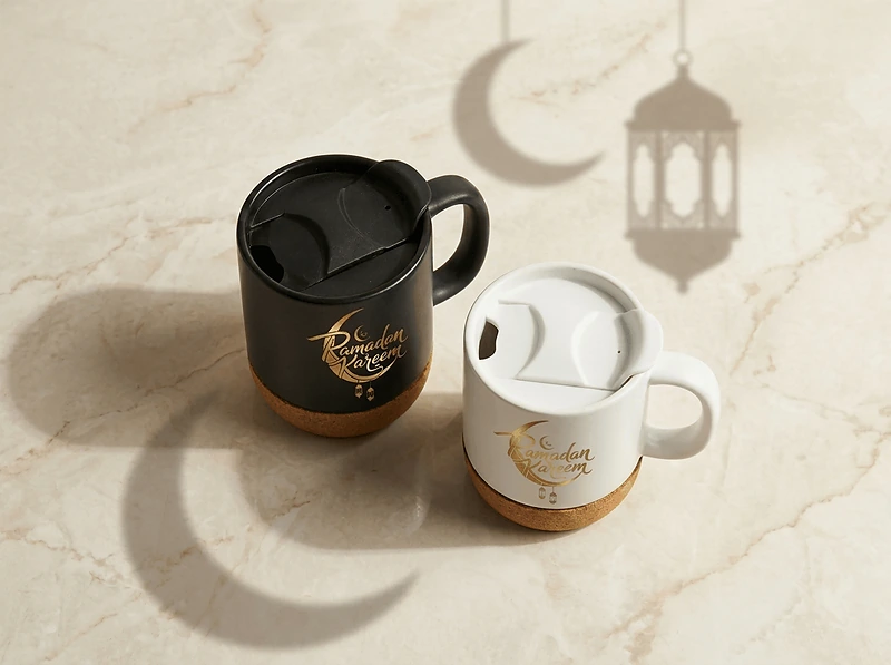 Ceramic Mugs with Lid and Cork Base