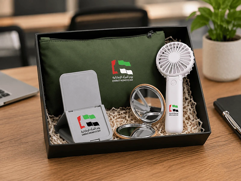 Pouch, Portable Fan, Hand Mirror & Phone Stand Set in UAE