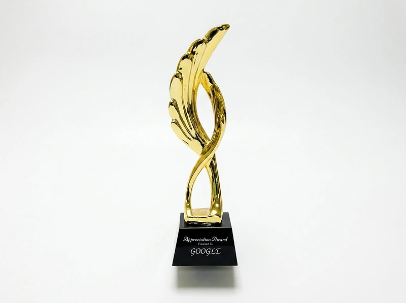 Award Trophy Feather Shape Full Gold with Black Base