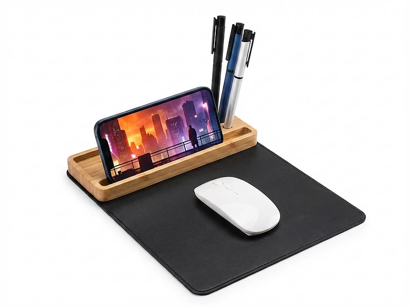 RCS PU Mousepad with Bamboo Wireless Charger