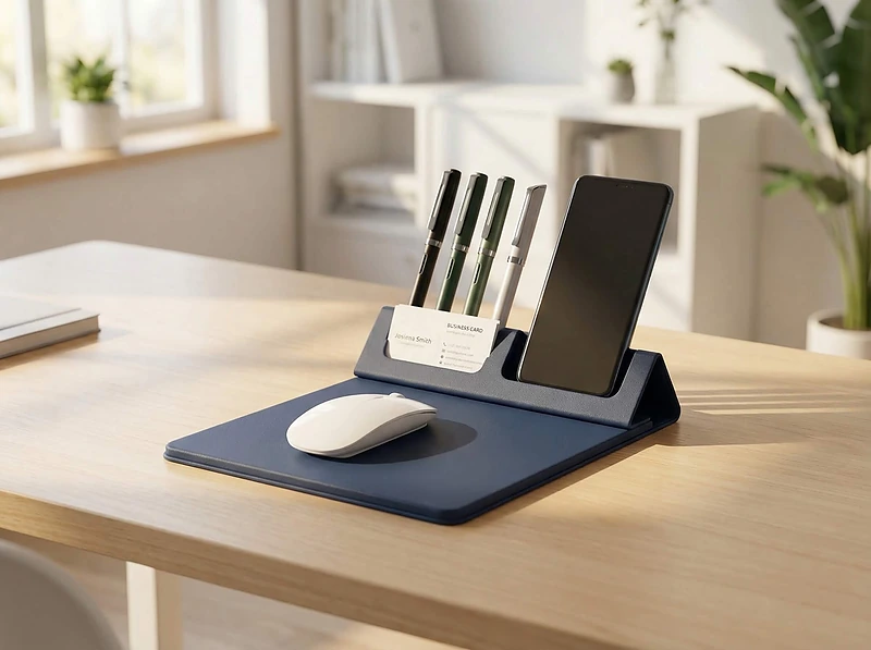 10W Fast Charging Wireless Mouse Pad with Bamboo Desktop Organizer