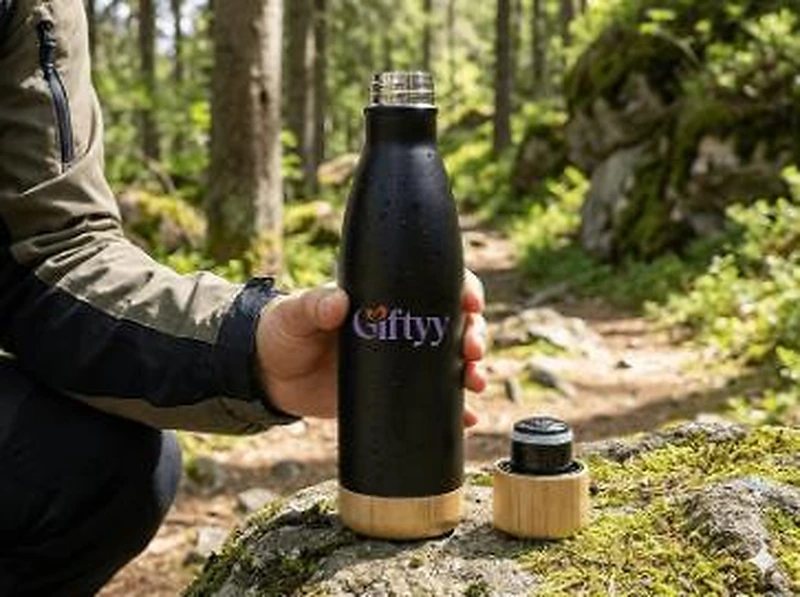 Insulated Bottle With Bamboo Lid And Base
