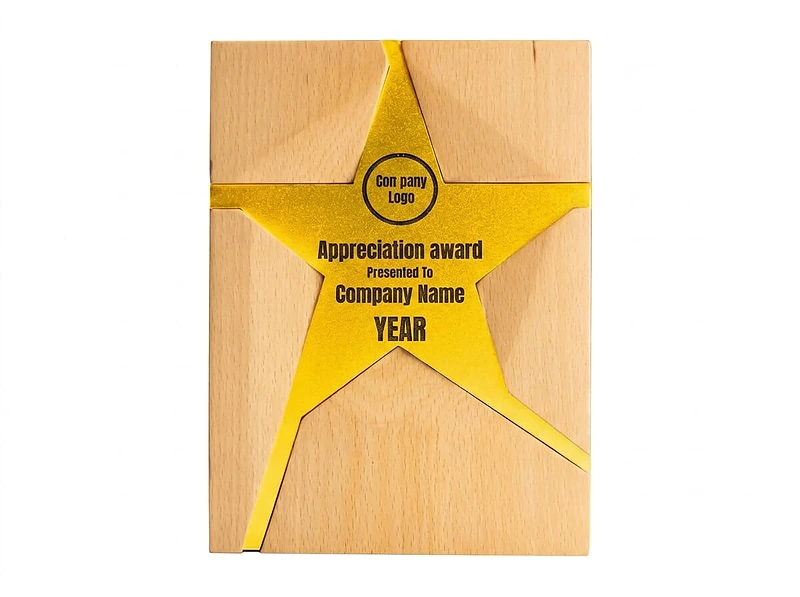 Wooden Trophy With Metal Star