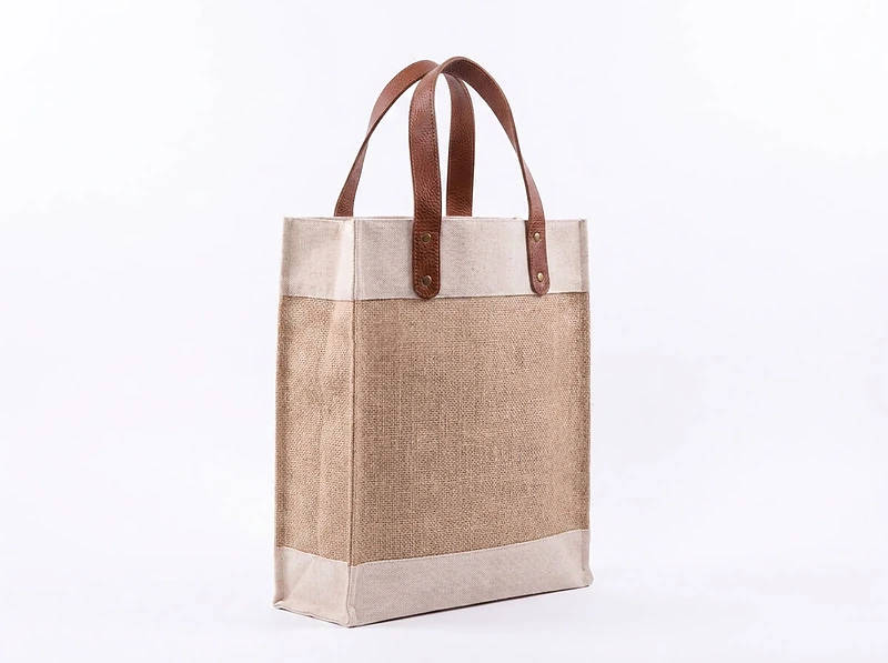Natural Juco Tote Bag with PU Leather Accent