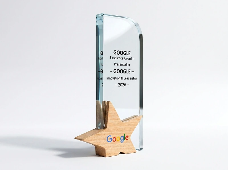 Crystal Award With Wooden Star Base