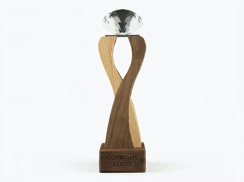 Wooden Trophy with Diamond Shape Crystal on Top