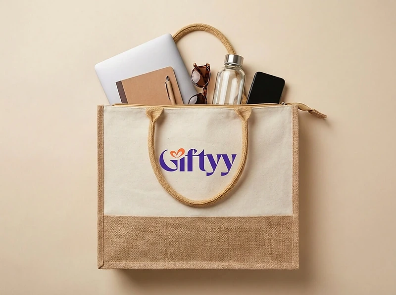 Jute And Canvas Bag with Zipper