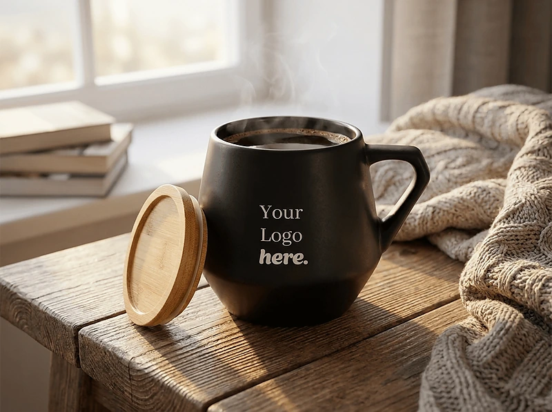 Eco-neutral Ceramic Mug with Bamboo Lid