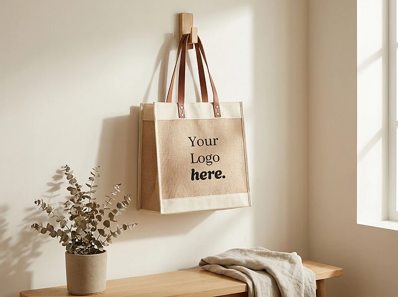 Natural Juco Tote Bag with PU Leather Accent