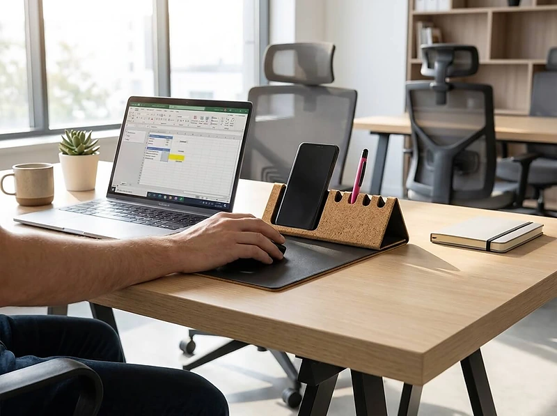 Cork+PU Mousepad Organizer
