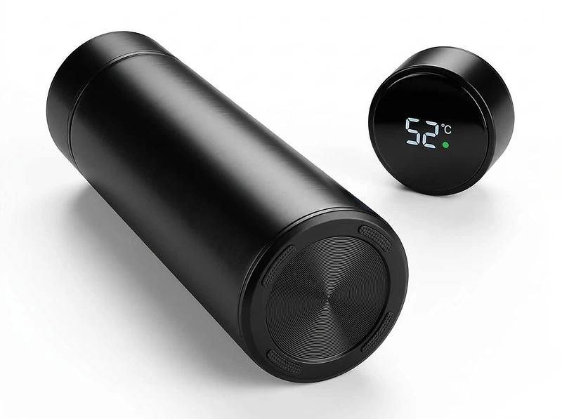 Stainless steel bottle with temperature display