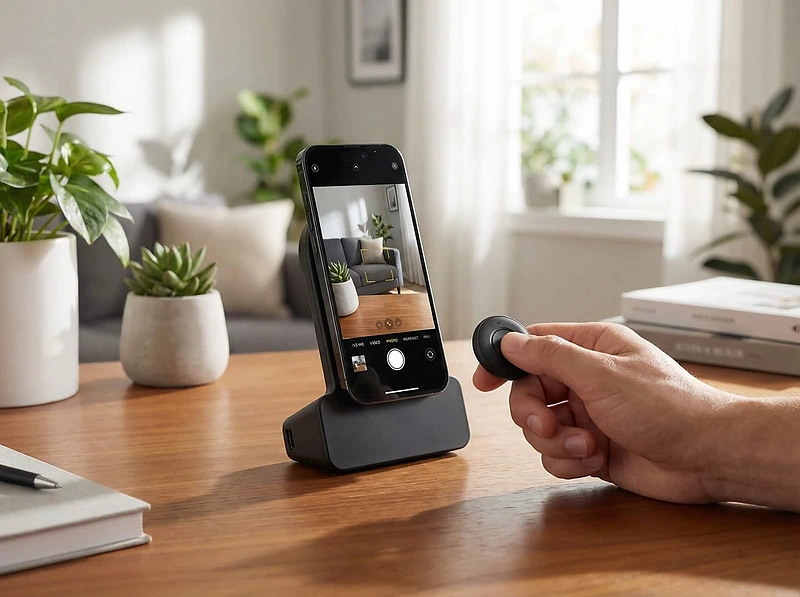 Magnetic Phone Stand with 15W Wireless Charging and Remote Shutter
