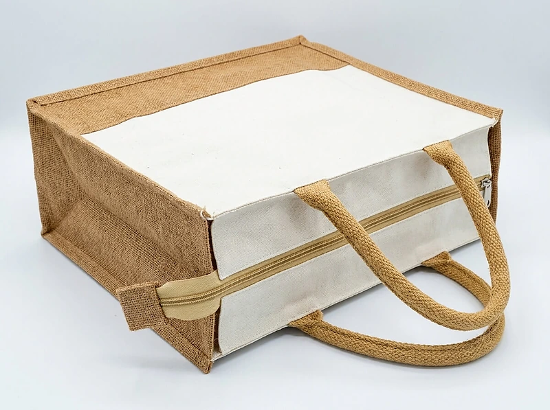 Jute And Canvas Bag with Zipper