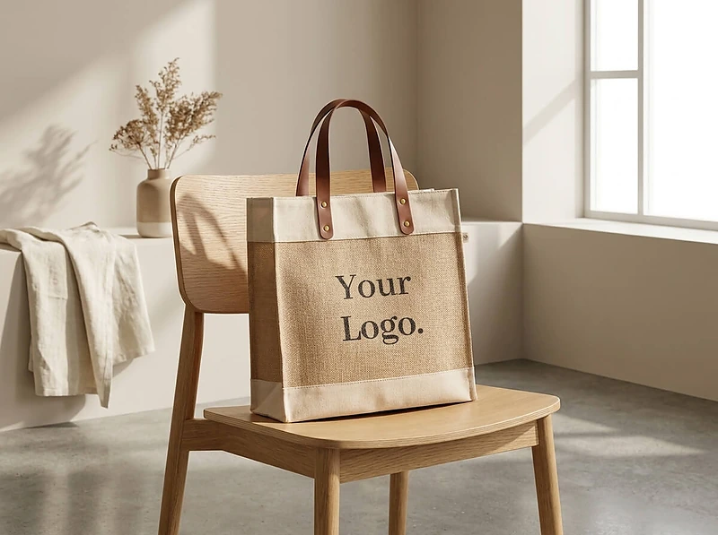 Natural Juco Tote Bag with PU Leather Accent