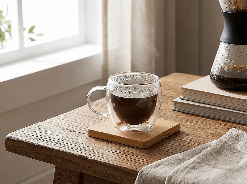 Set of 2 Expresso Cup with Bamboo Coaster