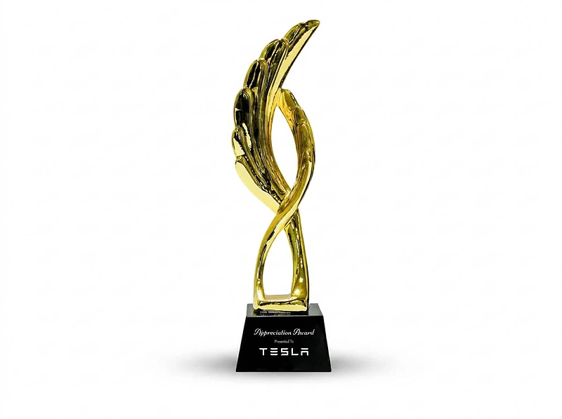 Award Trophy Feather Shape Full Gold with Black Base