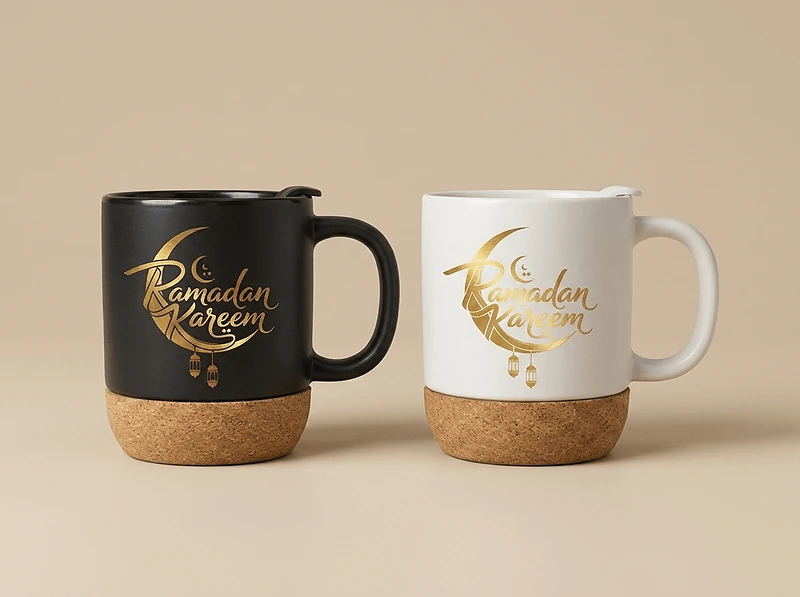 Ceramic Mugs with Lid and Cork Base