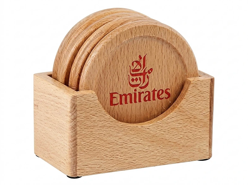 Wood Coasters Set with Holder