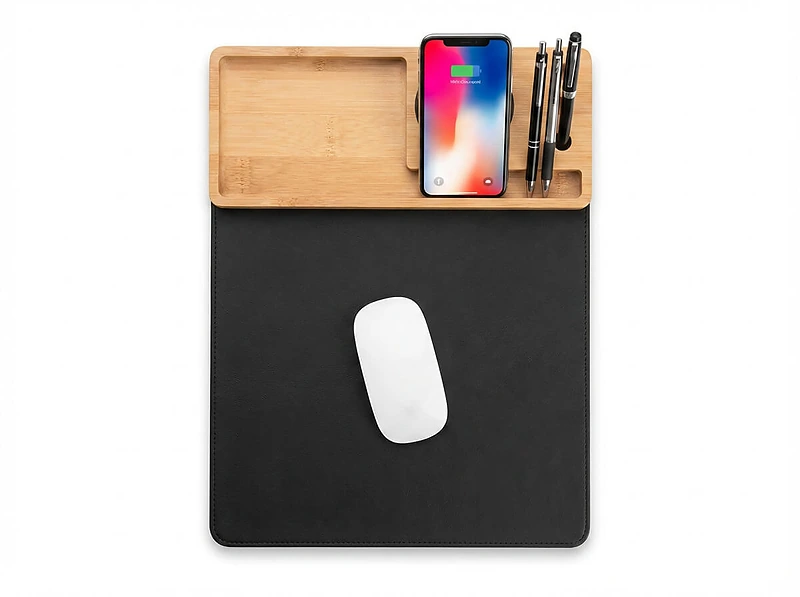 RCS PU Mousepad with Bamboo Wireless Charger